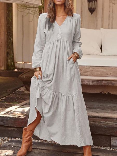 

dresses linen maxi dress women lantern sleeve long dress solid vintage elegant swing dress for woman spring autumn casual dresses, Black;gray