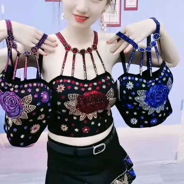 

women's tanks camis halter bling rhinestones party crop y2k fashion backless straps diamonds sequins black tanks and camis for women j2, White