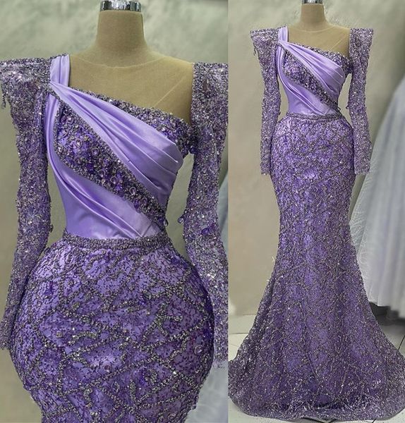 

2023 april aso ebi lavender mermaid prom dress crystals beaded evening formal party second reception birthday engagement gowns dresses robe, Black