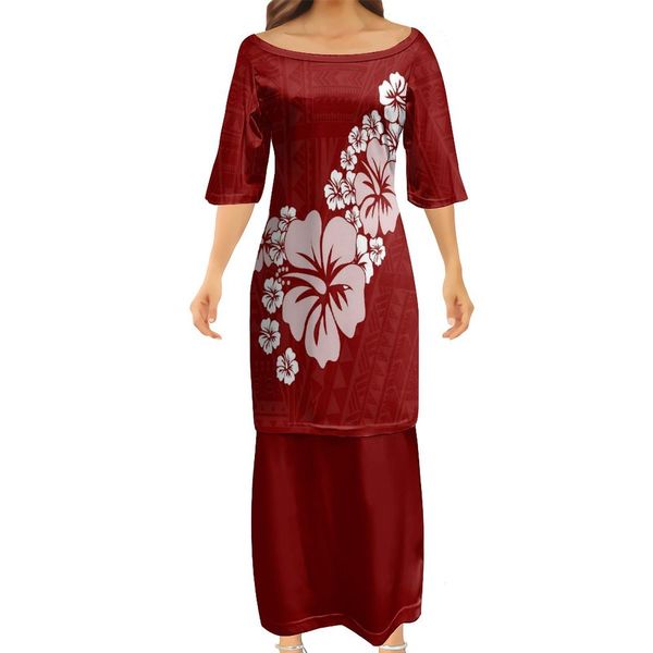 

dresses 7xl luxury design polynesian tribal clothing puletasi with shirts round neck fit 2 sets puletasi samoan dresses, Black;gray