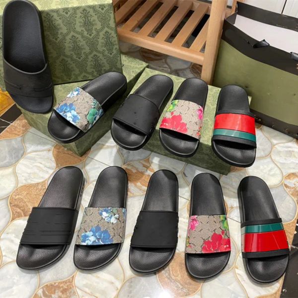 

paris men women leather slippers home slipper blooms geranium print black grey sandals shoes woman flip flops luxury pantoufles sandales sum