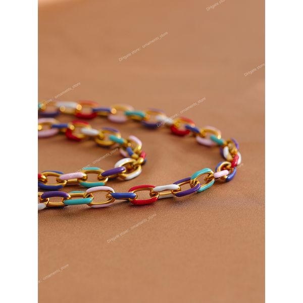 

rainbow enamel chain necklace bracelet set 316l stainless steel 18 k pvd plated set waterproof jewelry y2k party gift fashion jewelryjewelry, Silver