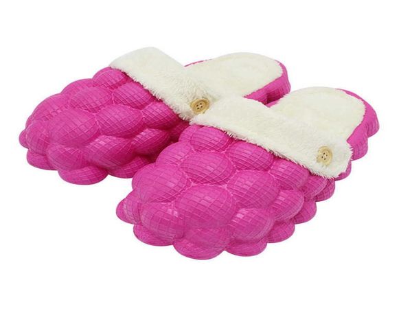 

slippers funny litchi bubble slides winter men women bubble fur slippers 2022 warm house shoes platform bubble ball slippers j22111385127, Black