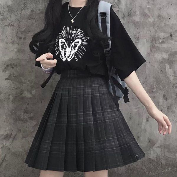 

dresses gothic black plaid skirt women kawaii harajuku pleated mini skirts japanese school uniform autumn preppy style girls mt524, White;black