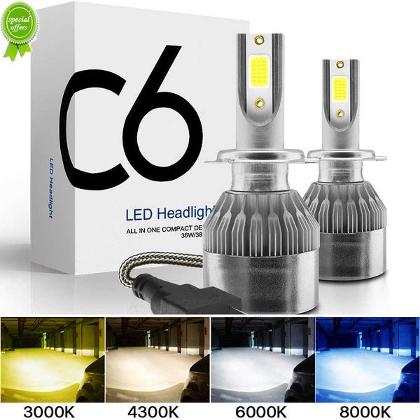 

new 2x h7 led h11 h4 hi/lo h1 h3 h8 hb1 hb3 hb4 hb5 hir2 h13 h27 9005 9006 car headlight bulbs 3000k 6000k 8000k cob c6 car lights