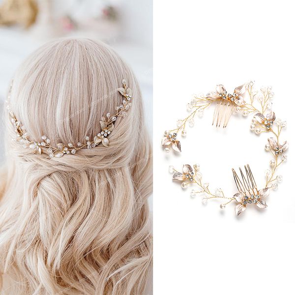 

pearl leaf comb headband hair accessories for women tiara headband wedding accessories headband on the head fashion jewelryhair jewelry wedd, White;golden