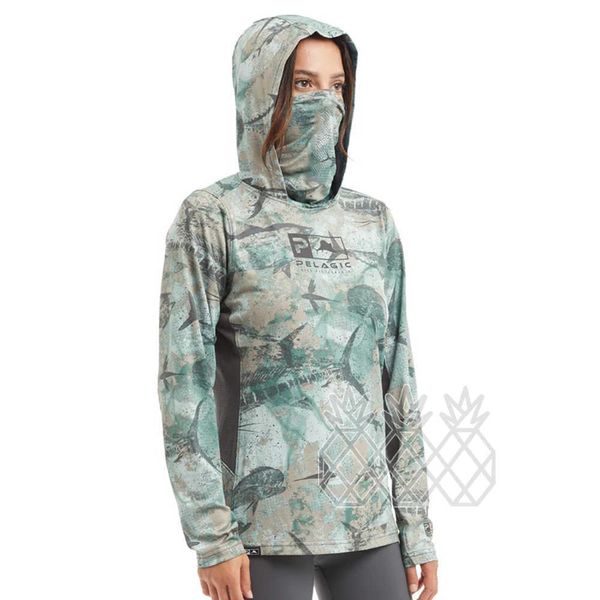 

other fashion accessories pelagic fishing t-shirts women's long sleeve uv protection fishing hoodies face mask apparel breathable upf50, Silver