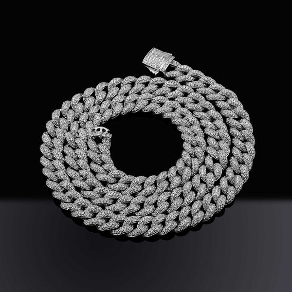 

hip hop style 10mm full zirconium cuban chain necklace bracelet spring buckle mens personalized luxury jewelry bijoux miami rapper grunge gi, Silver
