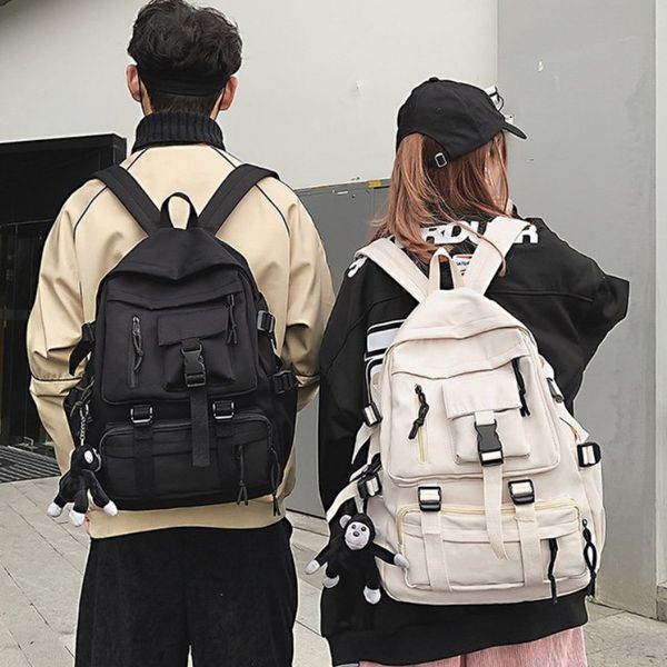 

school bags preppy style black backpack women men nylon waterproof multipocket design mochilas teenagers shoulder bag 230417