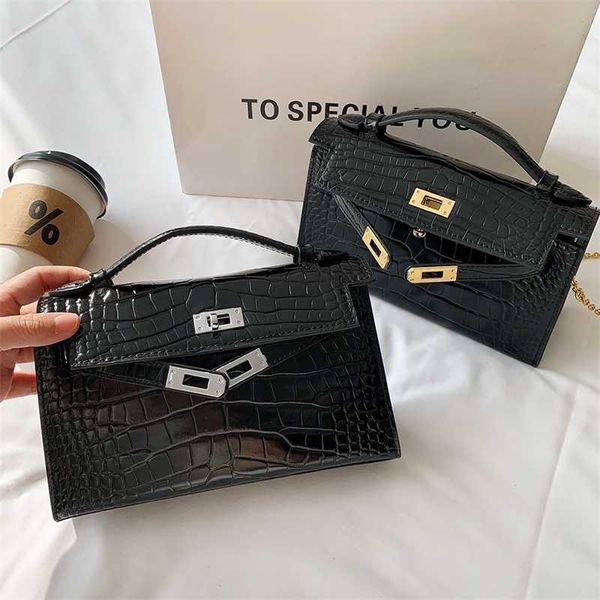 

tote handbag kellie kellybag 2023 cowhide crocodile pattern first generation mini pig nose chain handheld one shoulder crossbody genuine lea