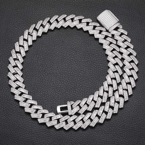 

trend hiphop jewelry custom length 16mm gold plated copper baguette cz diamond cuban link bracelet chain necklace, Silver