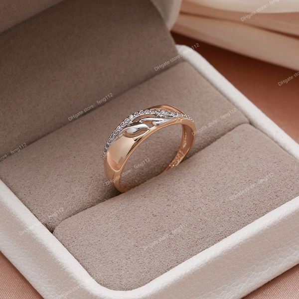 

585 rose gold and silver two color luxury rings for women natural zircon setting fashion slim design wedding jewelry fashion jewelryrings ro, Golden;silver