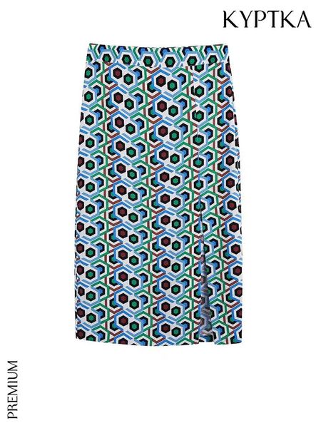 

dresses kyptka women fashion front slit geometric print midi skirt vintage high waist back zipper female skirts mujer, White;black