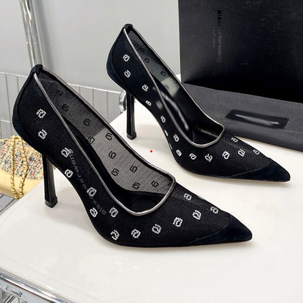

2023 brand women pumps wedding shoes woman high heels sandal nude fashion ankle straps rivets shoes high heels bridal shoes size 35-40 -343, Black