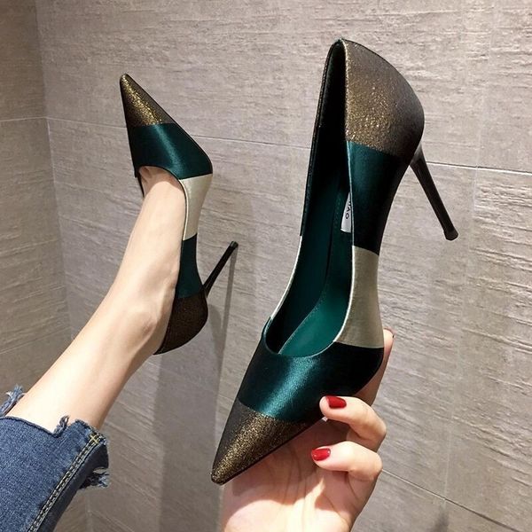 

sandals high heels colorblock striped high heels pointed toe stiletto high heels ladies boat shoes wedding shoes mary jane shoes 230418, Black