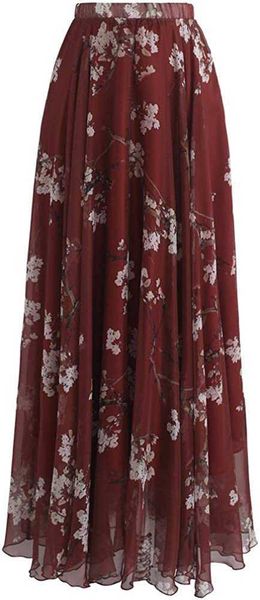 

chic women's floral watercolor flower maxi floral chiffon slip skirt, Black
