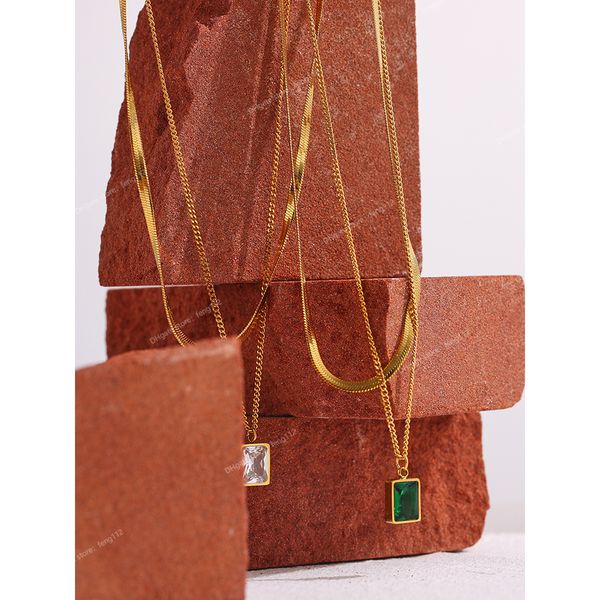 

new stainless steel cubic zirconia pendant necklace charm metal layered snake chain necklace jewelry fashion jewelrynecklace, Silver