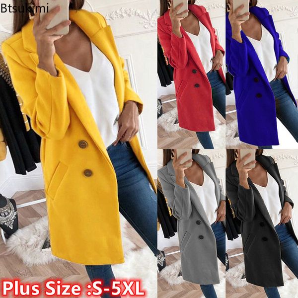 

women's jackets plus size 4xl 5xl autumn coat woollen blends overcoats 2023 winter long sleeve casual oversize outwear 230418, Black;brown