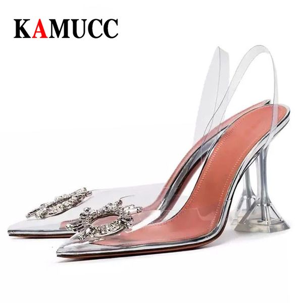 

sandals transparent high heels pointed toe crystal shoes wedding party brand fashion shoes for lady thin heels luxury women pumps 230418, Black