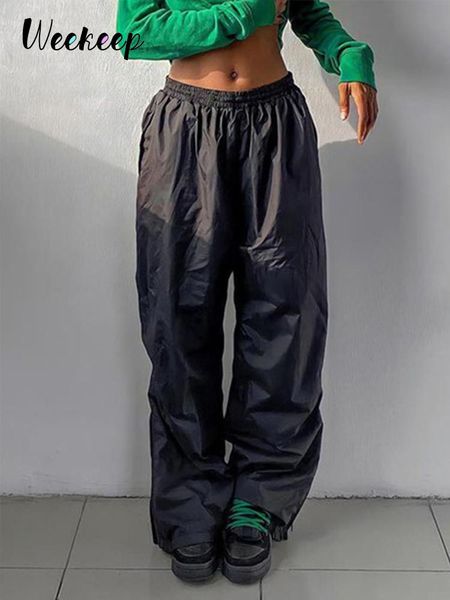 

capris weekeep casual jogging sweatpants women elastic low rise baggy hippie trouser harajuku streetwear basic capris women cargo pants, Black;white