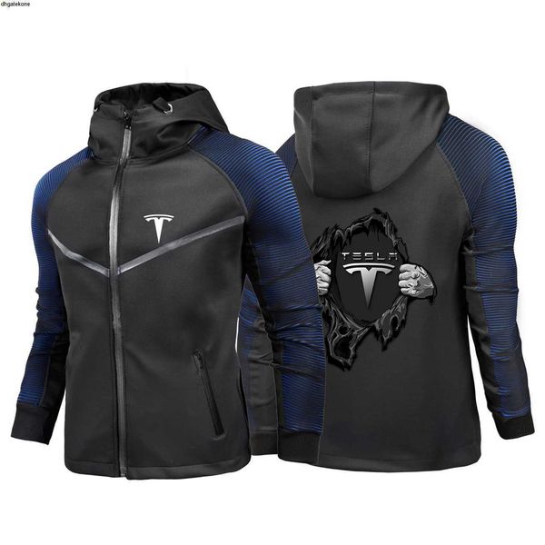 

men's hoodies sweatshirts 2023 new tesla printing fashion autumn hip hop racing suits zippers leisure all-match slim fit coats, Black
