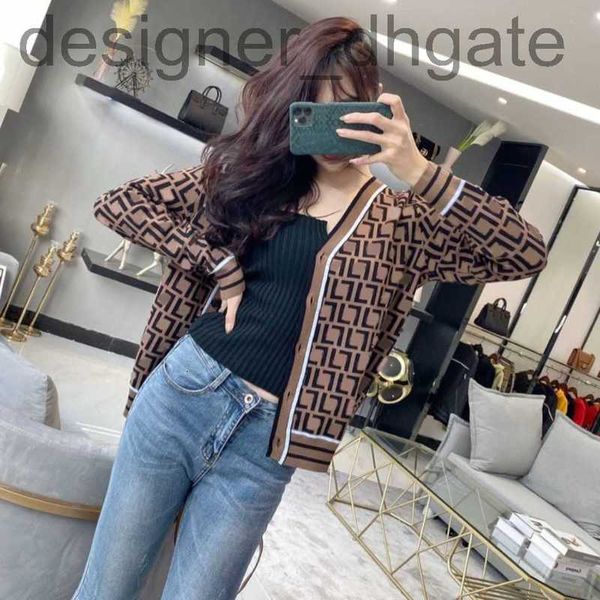 

women's knits & tees designerknitted cardigan sweater double f letter tees jacquard temperament v-neck thin knit jacket style gtnl, White