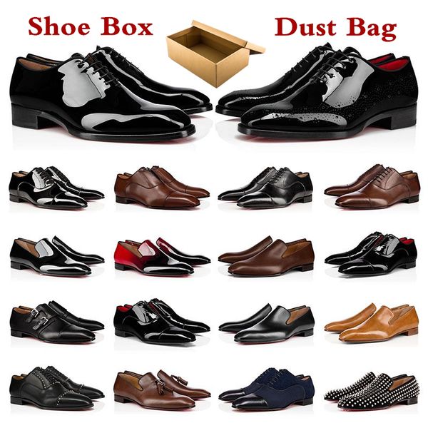 

2023 mens dress shoes casual luxury designers genuine leather rivets patent leather red shoe navy flat men outdoor business party wedding ox, Black