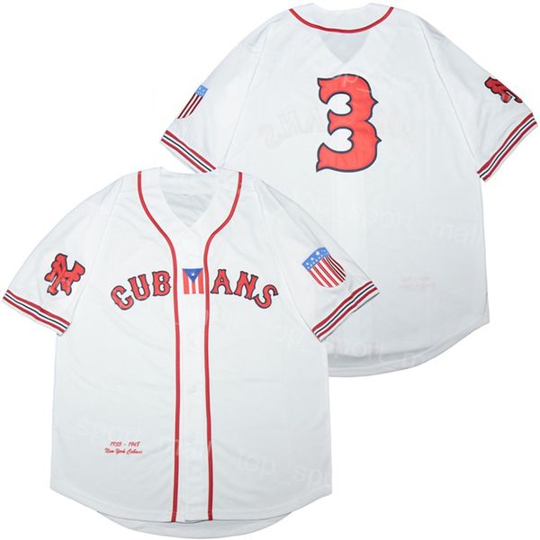 

moive baseball 3 new york cubans button-down jersey college university pure cotton breathable cooperstown cool base vintage embroidery white, Black