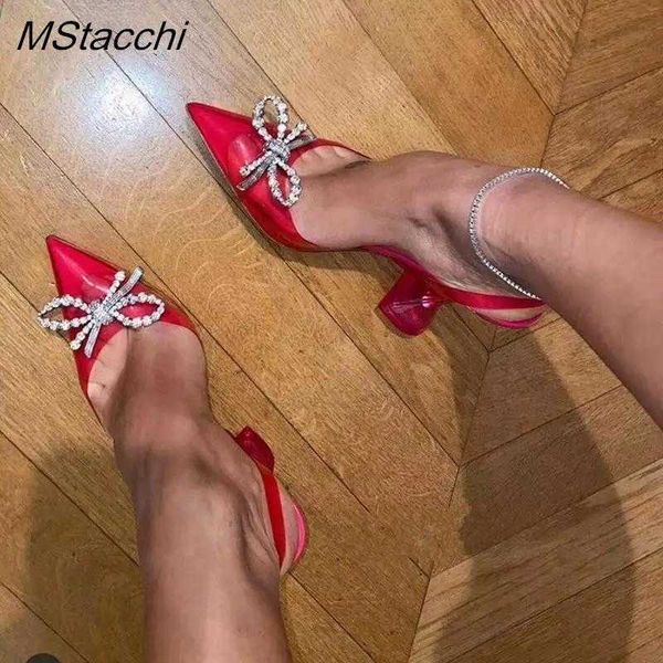

new sandals rhinestones bowknot women pumps clear heels for transparent shoes summer pvc slingback high heel ladies jelly shoe 230406, Black
