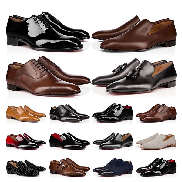 

2023 mens dress shoes casual luxury designers genuine patent leather rivets red shoe black brown flat men business party wedding oxfords