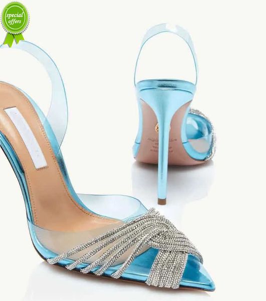 

designer sandals luxury aquazzuras gatsby sandals shoes women slingback crystal swirls pvc toecaps pumps pointed toe lady party wedding high, Black