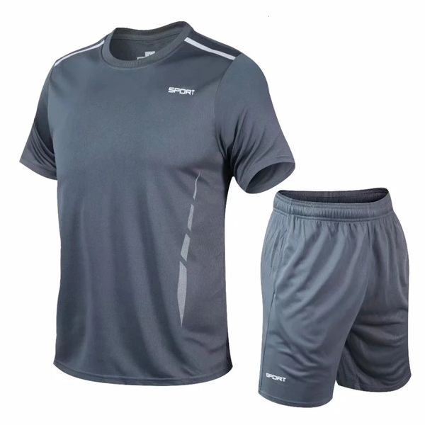 

men's tracksuits running sets men summer sport suits sportswear sports clothing gym fitness tracksuits workout training sport sets men, Gray