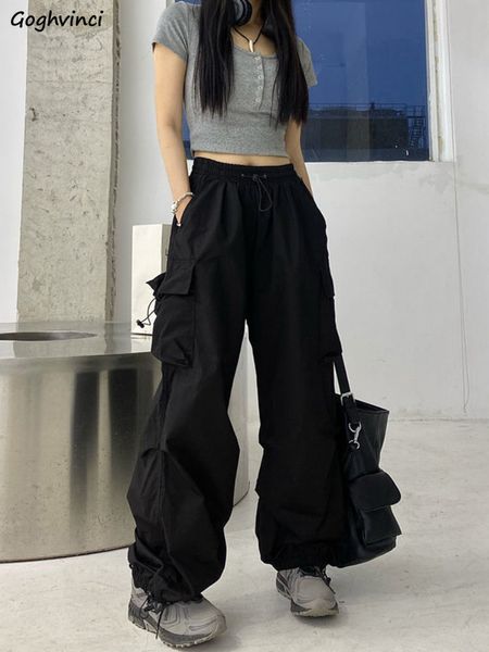 

women's pants capris multi-pockets cargo pants for women ulzzang baggy bf design all-match chic streetwear sporty minimalist cool fashi, Black;white