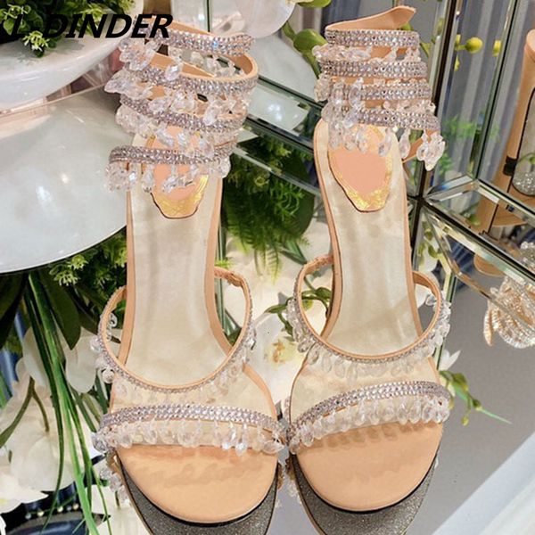 

sandals summer women's leather crystal strap stiletto sandals professional formal banquet dress high heels wedding shoes 230418, Black