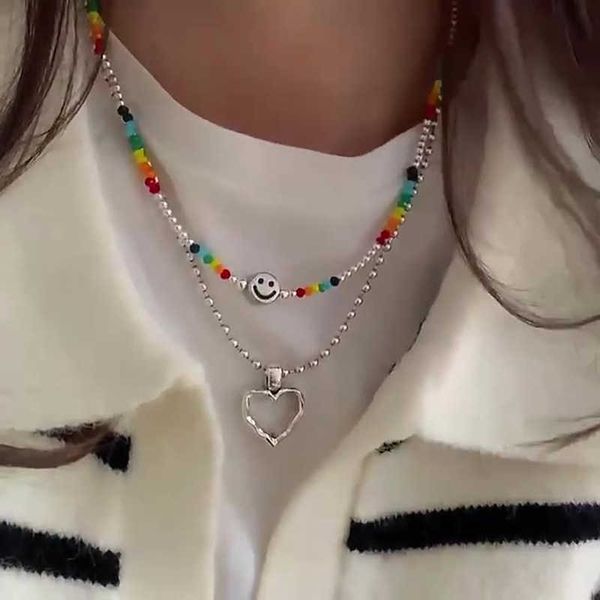 

pendant necklaces foxanry smiley face sweater necklace party jewelry for women couples fashion creative colorful beads holiday beach accesso, Silver