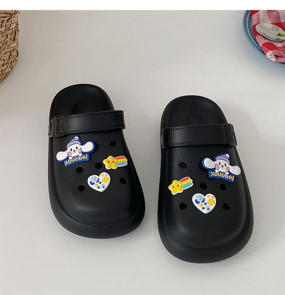 

thick soles baby children slippers versatile and cute with a sense of stepping on feces baotou slippers for female summer wear 2023 new popu, Black