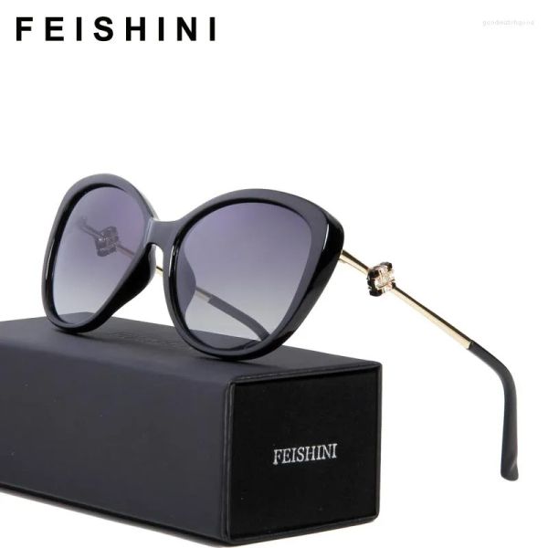 

Sunglasses FEISHINI 58900 High Grade Vintage Feminino Fashion Clear Oval Ladies Pink Women Polarized Brand 2023