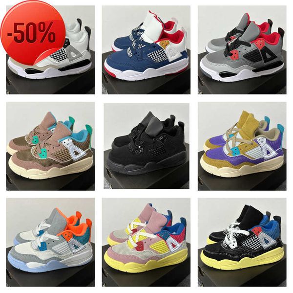 

jump man 4s kids basketball shoes paint drip light smoke grey pink quartz shadow lucky green boys girls toddler outdoor barb sneakers size 2, Black
