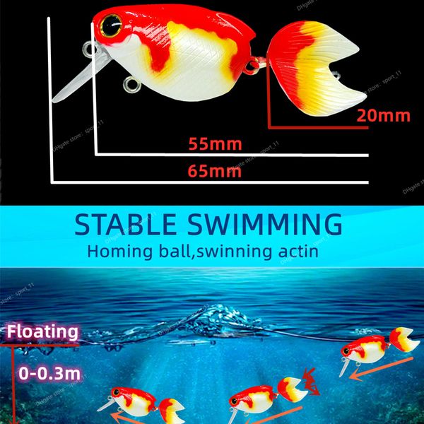 

gs new goldfish floating fishing lure crank 55mm 7.5g freshwater bass crankbait surface artificial hard baits wobblers wake bait fishingfish