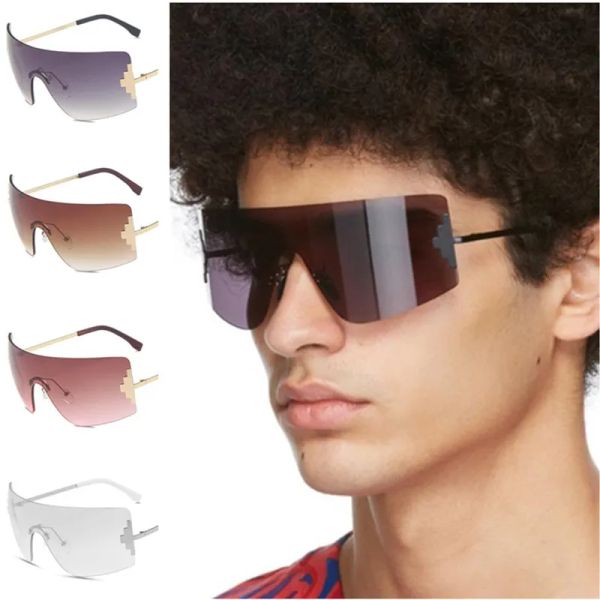 

NEW Sunglasses Unisex Rimless Sun Glasses Siamese Lens Anti-UV Spectacles Oversize Frame Eyeglasses Ornamental 6 Colors