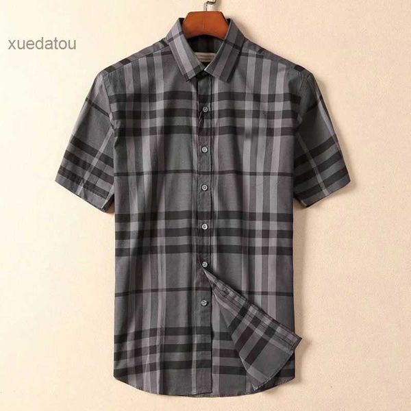 

designer mens casual shirt burbereys mens camisas de hombre fashion geometric check print short sleeved lapel business versatile -3xl 7fzn, White;black