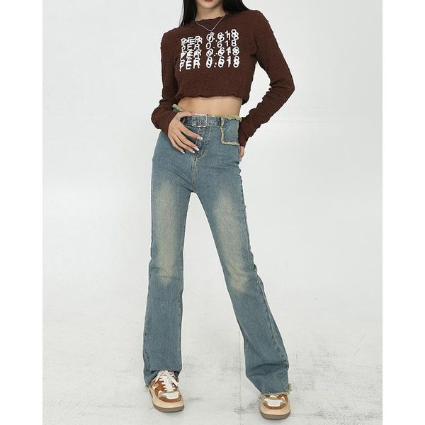 

jeans blue tassel high waist flare jeans for women plus size fashion wide leg stretch denim pants woman streetwear vintage jeans y2k
