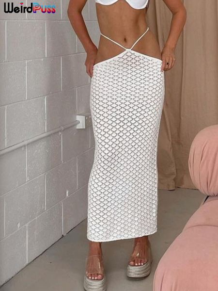 

dresses weird puss mermaid maxi skirt women beach vacation style navel belt low waist outfit solid hollow stretch skinny streetwear, White;black