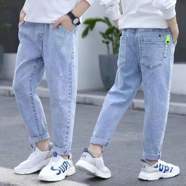 

jeans boys clothes kids baby slim straight jeans classic bottoms kids denim clothing long pants boy casual trousers 4-12 years 230418, Blue