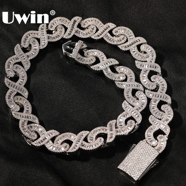 

strands strings uwin 15 mm iced out infinity necklaces for men aaa cz baguettecz prong setting cuban link chain choker hip hop jewelry for g, Black