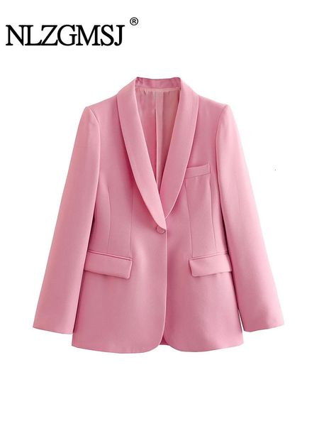 

women's suits blazers nlzgmsj traf spring elegant chic office suit jacket single button slim women long sleeve blazer pink coat female, White;black