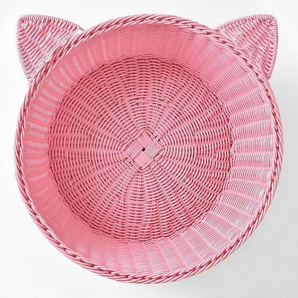 

cat nest summer cooling cat furniture calming indoor anti anxiety cute round pet mat rattan hand woven cat bed for pets to sharpen claws