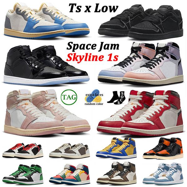 

travis scotts 1 mocha 1s basketball shoes low black phantom space jam mid size 13 lost and found skyline washed pink mens women trainers sne