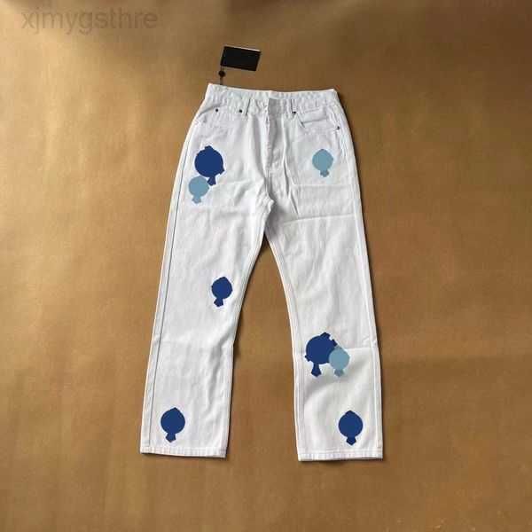

mens jeans designer make old washed chrome straight trousers heart letter prints for women men casual long style 109paf, Blue