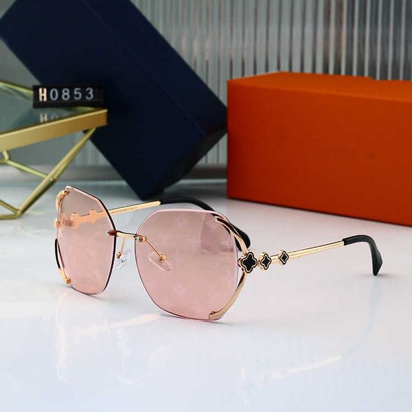 

fashion designer lou vut luxury cool sunglasses 2023 new frameless trimmed sunglasses box women's metal glasses, White;black
